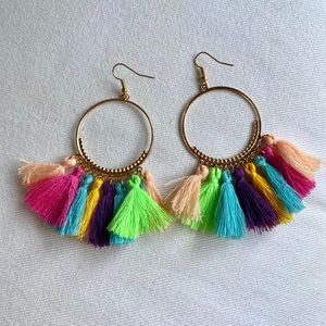 Gold multicolor tassel earrings